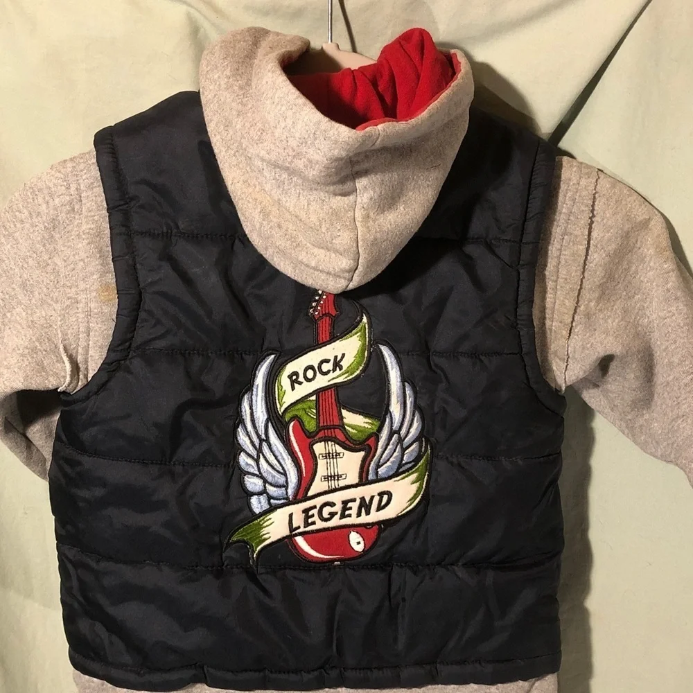 Guitar Rock & Roll Kids Puffer Jacket - Navy and Gray